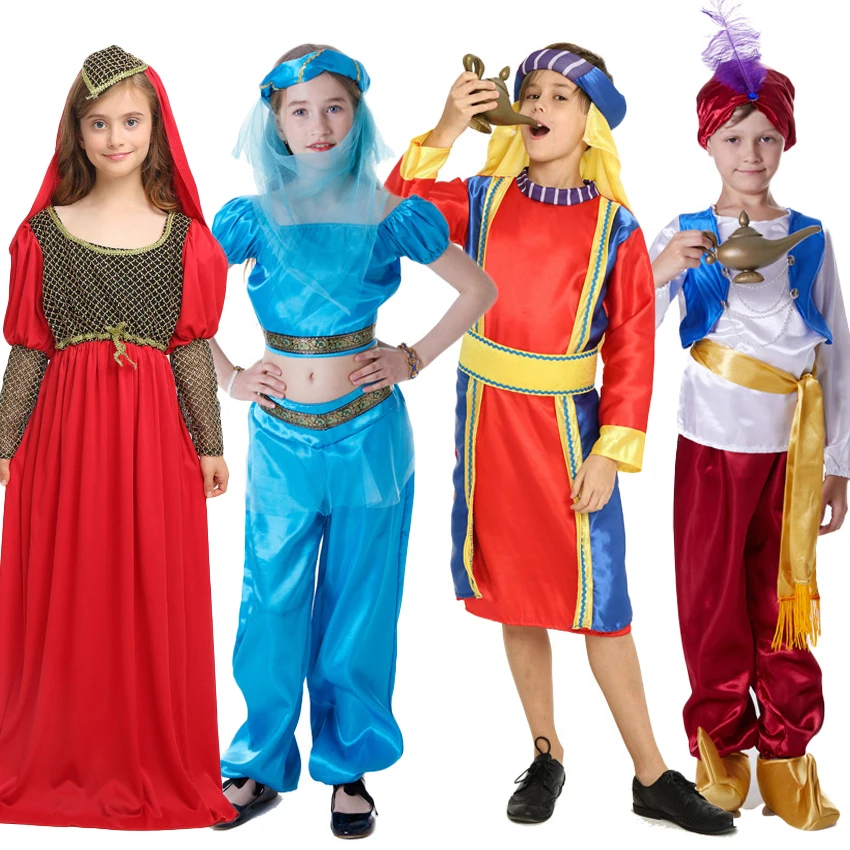 

Luxury Children Halloween Carnival Ancient Arab Aladdin Cosplay Costumes for Kids Boys Girls Princess Belly Dance Clothing