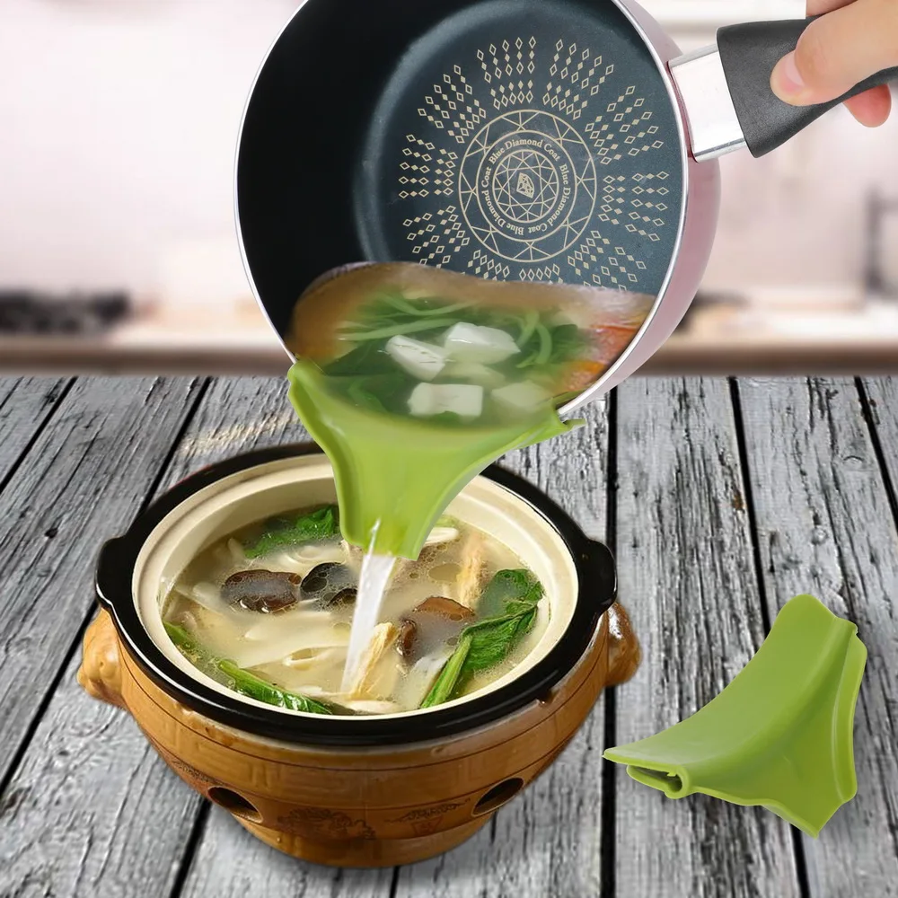 

Silicone Liquid Flow Nozzle Pans Leakproof Tools Soup Funnel Tools Practical Cookware Edge Deflector Kitchen Accessories