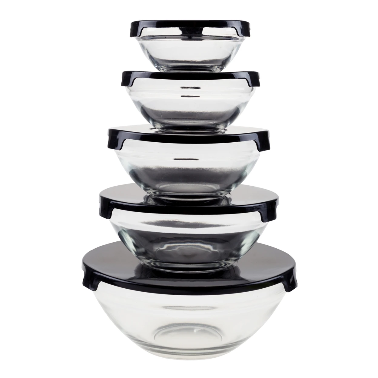 Glass Bowl Set 10 Pieces with Black Lids Nesting Storage Bowlsin Bottles,Jars & Boxes from Home