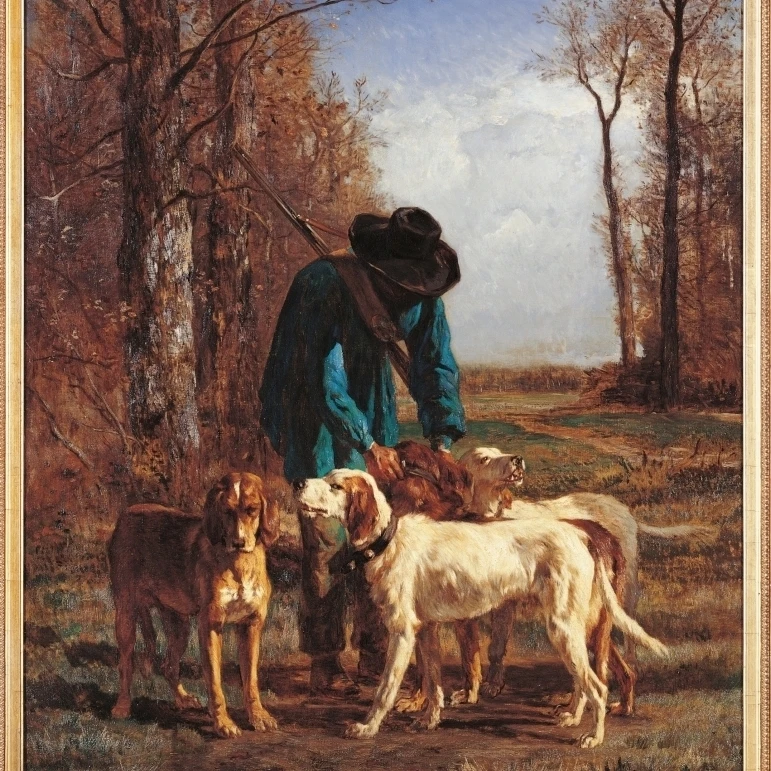 The Game Keeper Stops Near His Dogs Poster Print (18 x 24) | Дом и сад