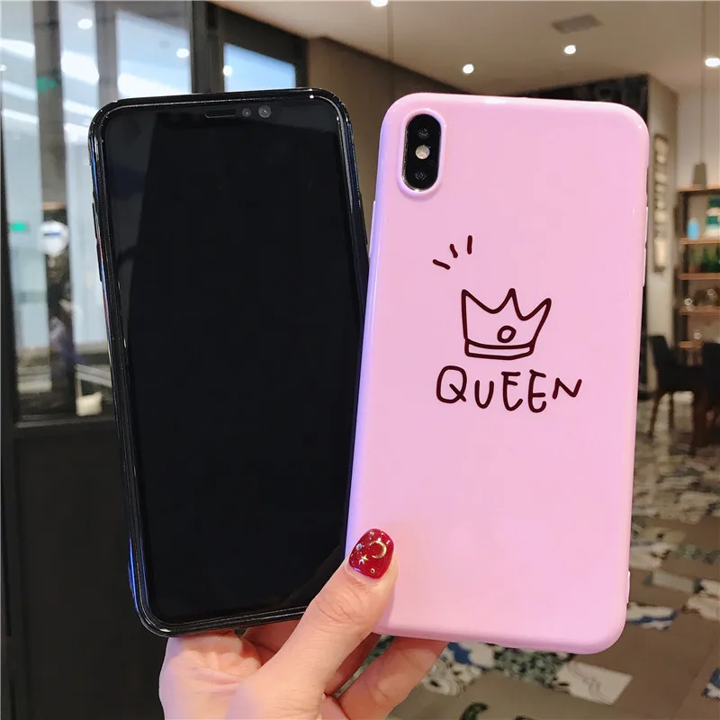 Lovebay Silicone For iPhone 7 Case Crown For iPhone 6 6s 7 8 Plus X XR XS Max Letter King Queen Phone Case Soft TPU Back Cover