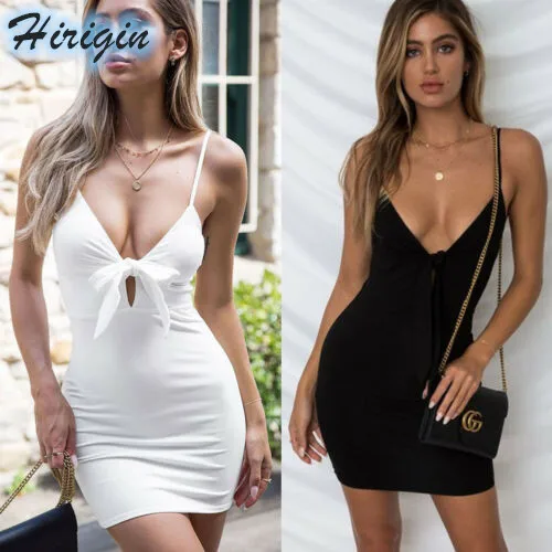 

Summer Dresses 2019 New Sexy Women Sleeveless V-Neck Bandage Skinny Mini Dress Solid Simple High Waist Dress