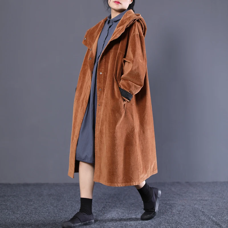 

[EWQ] New Spring autumn 2019 Fashion Long Sleeve Hooded Single Breasted Solid Patchwork Pockets Vintage Long Windbreaker AA923