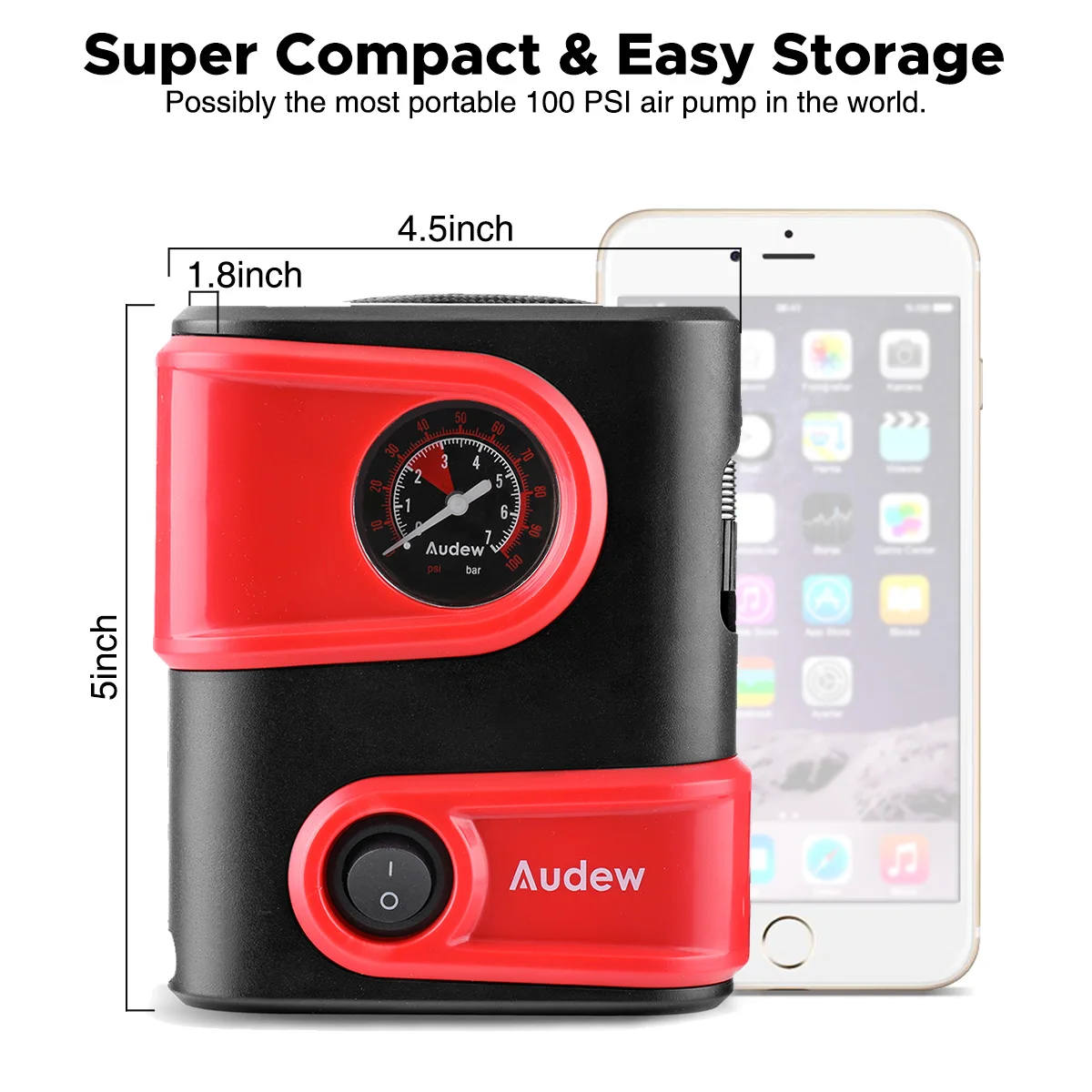 

AUDEW Car Air Compressor Inflatable Pump 12V DC 100PSI Portable Auto Tire Pump Inflator for Bicycles Motorcycles with 10ft Cable