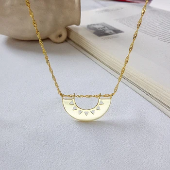 

Korea New Style 925 Sterling Silver Necklace for Women Simple Fashion Chic Gold Round Pendant Necklace Jewelry