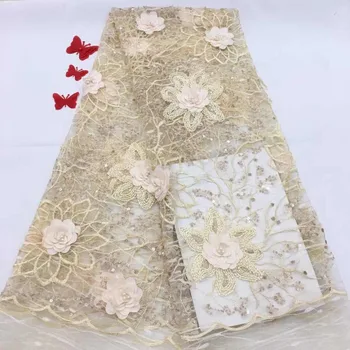 

African sequins 3d lace fabric 2018 embroidered beaded Swiss voile high quality Nigerian tulle french lace fabrics for dress