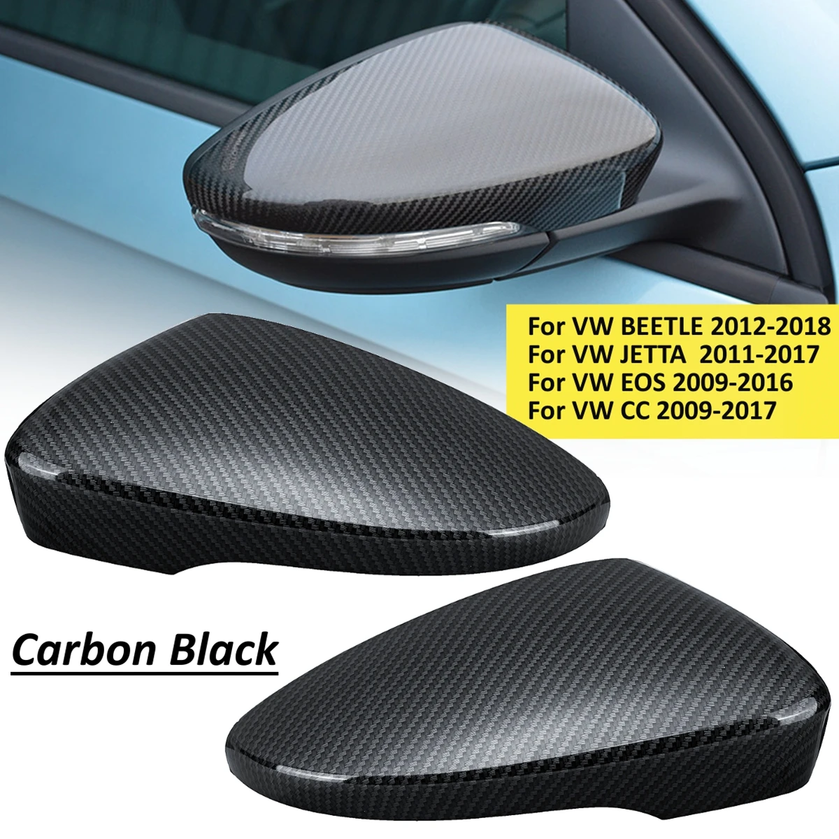KKmoon Car Door Rearview Side Wing Mirror Cover Caps 3C8857537 3C8857538 Fit for VW Jetta Passat B7 2011-2017