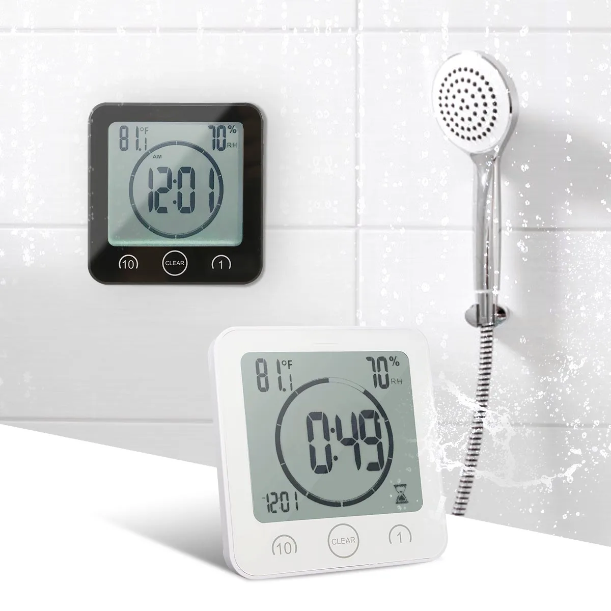 ЖК-цифровые настенные часы, измеритель температуры и влажности, настенные часы для ванной, душа, отсчет отсчета, кухонный таймер для ванны, будильник, 5 цветов
