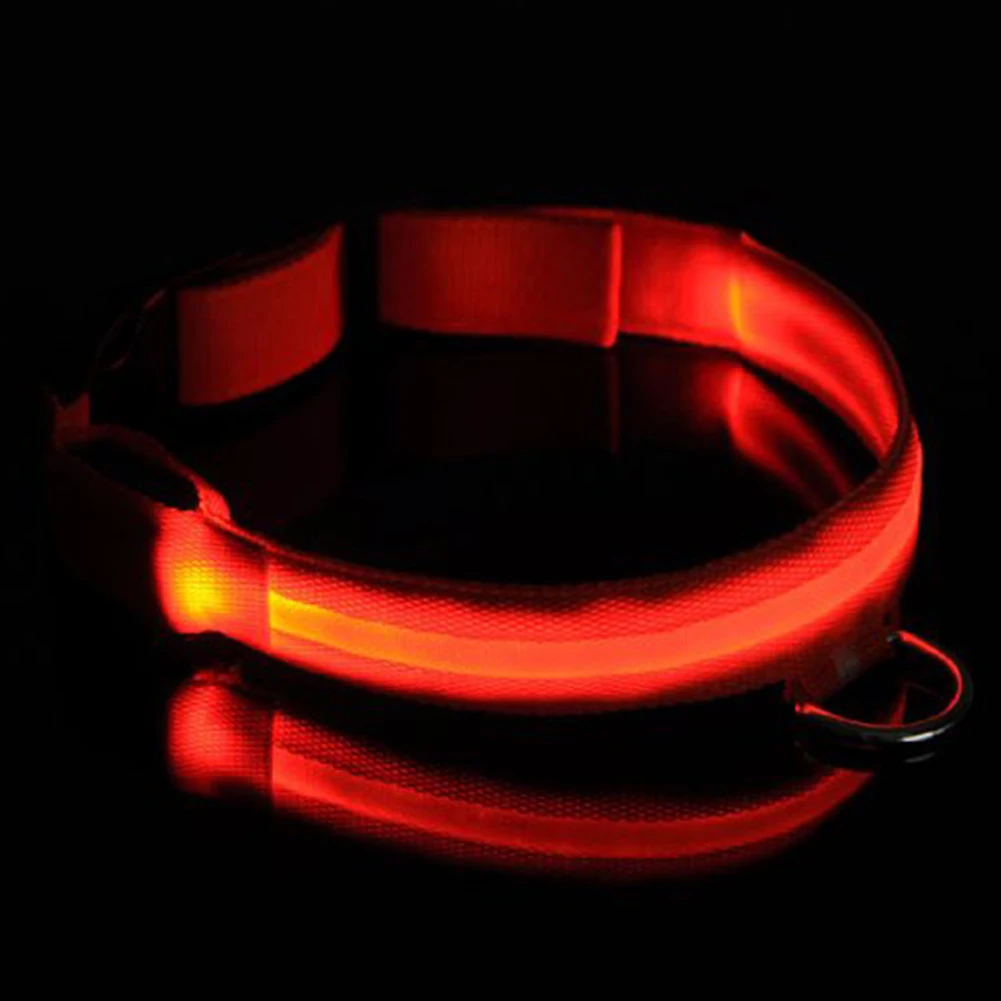 

LED Dog Collar USB Rechargeable Glowing Pet Collar Night Safety LED Light up with Nylon Webbing Red Built-in Button Battery