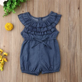 

6M-4Y Toddler Kids Baby Girls Princess Ruffle Denim Romper Jumpsuit Outfits Clothes