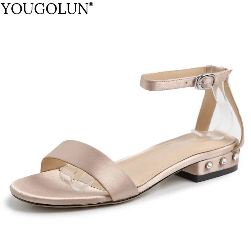 

Low Heel Sandals Women Silk Summer New A221 Fashion Ladies Ankle Strap Sandal Sexy Woman Black Blue Pink Open Toe Crystal Shoes