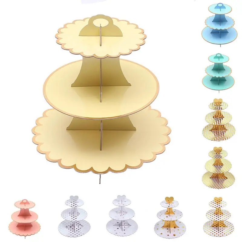 

High Grade Gilding Paper Three-Layer Cake Stand Disposable Dessert Table Multi-Layer Creative Snack Display Stand Table Tray