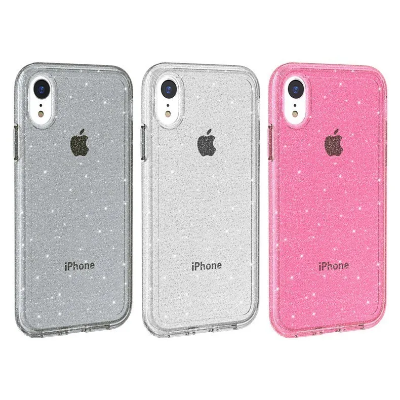 

for iPhone XS Max XS XR X Glitter Shiny Phone Cover Seamless Fit Soft TPU Back Cover Shell Anti-Fall Lens Protective
