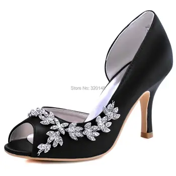 

Women high heel pumps Wedding bride shoes black prom party pumps satin Peep Toe lady bridesmaid shoes HP1542