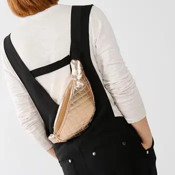 

PU Leather Waist Fanny Chest Packs Women Plaid Print Shoulder Bag Fashion Solid Gold Color Crossbody Bags for Female Ladies