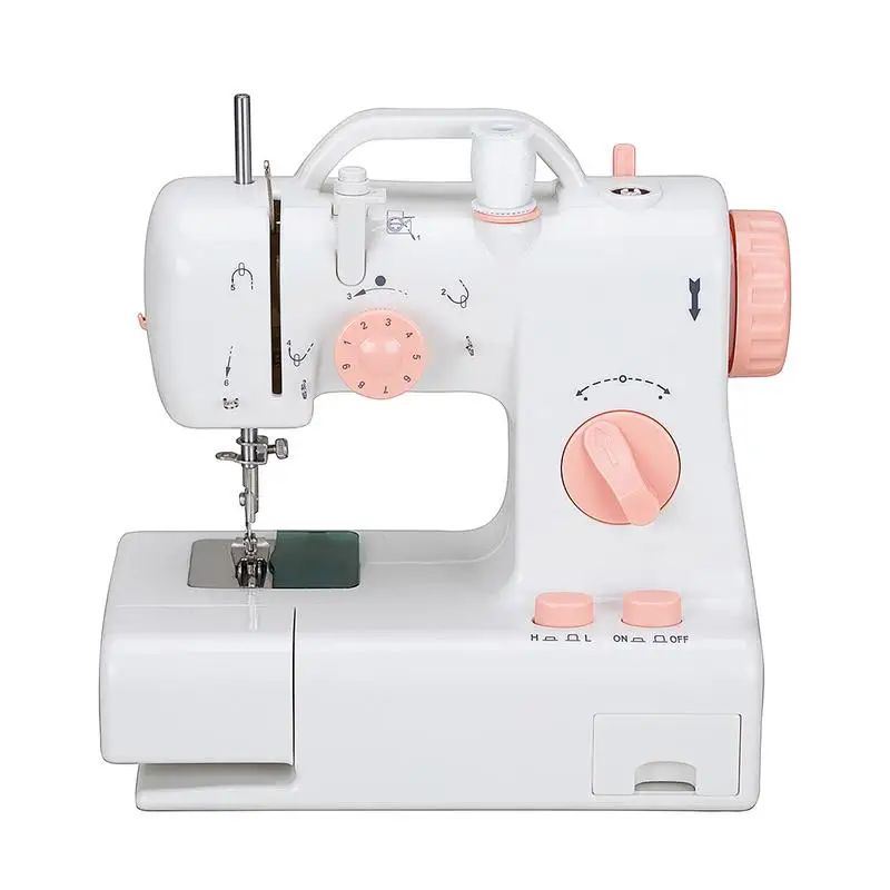 

Mini Household Sewing Machine Multifunctional Stitching Machinery with Lamp Cutter Double Threads Pendal Sewing Machine
