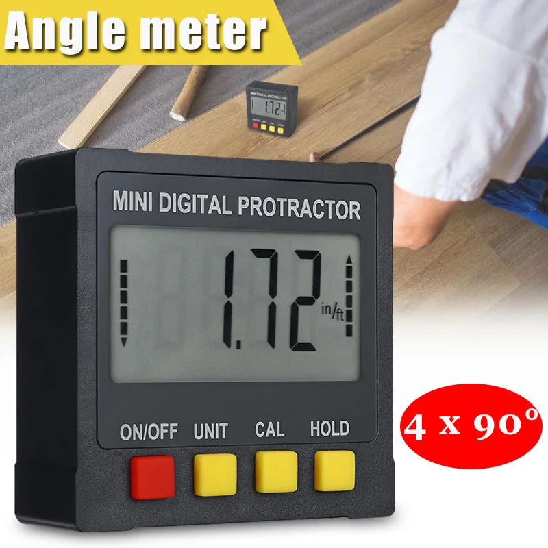 

4x90 Mini Digital Angle Gauge Electronic Protractor Inclinometer Bevel Level Box Angle Meter with 4 Magnetic Side Measuring tool