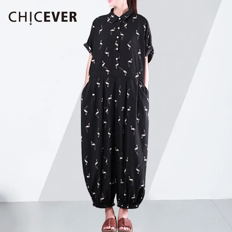 Женский шифоновый комбинезон CHICEVER Свободный с коротким рукавом и принтом