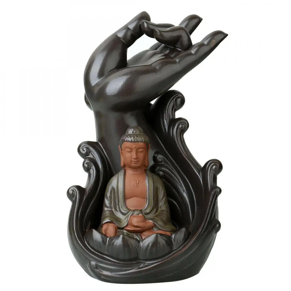 

Buddha Hand Ceramic Backflow Incense Burner Buddha Smoke Waterfall Incense Holder Incense Craft Decor Aromatherapy Buddha Censer