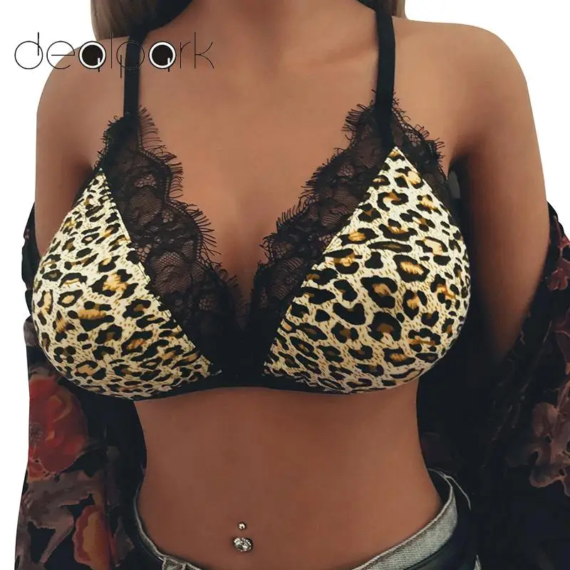 

2019 Summer Sexy Bras female brassiere Women Lingerie Bra Scalloped Lace Trim Leopard Thin Wireless Erotic Crop Top Bralette