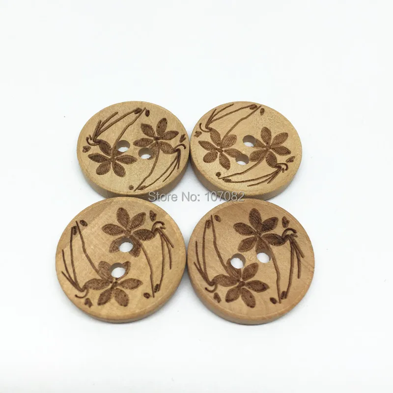

50pcs 20mm Natural Wood Round Buttons Laser Flower Florals Sewing Coat Accessories Shabby Chic Embellishments