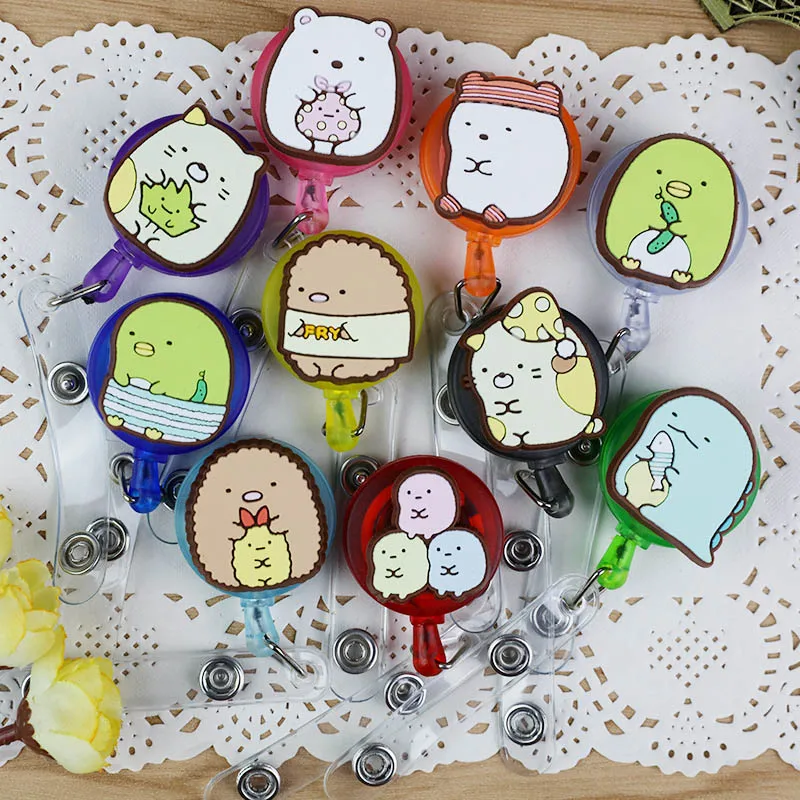 

Sumikko Gurashi Mini Retractable Badge Reel Pull Key Candy Colors Cute Buckle Name Tag Card Holders ID Name Card Badge Holder