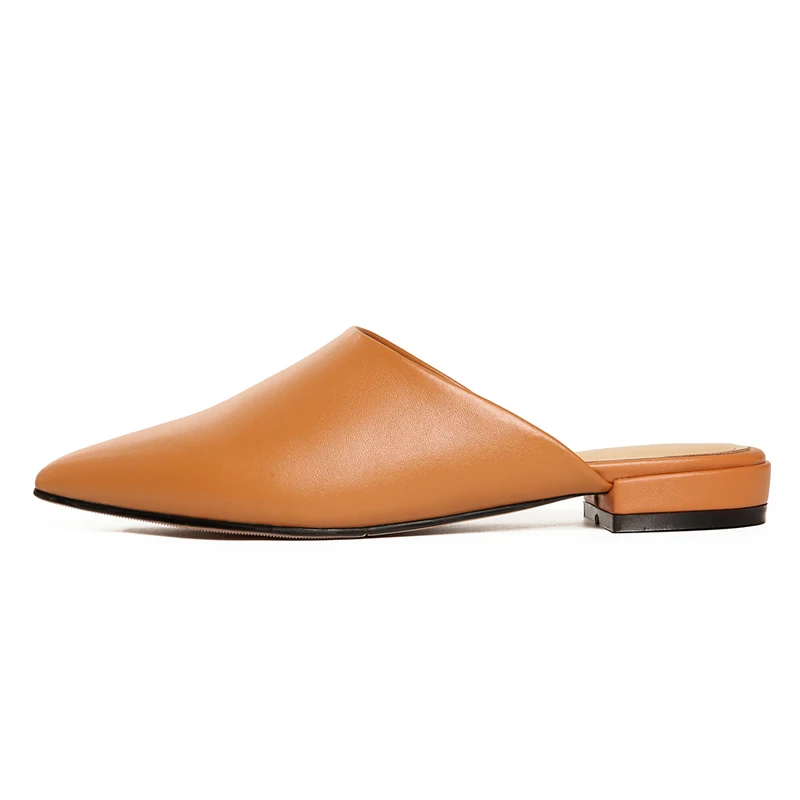 

Pure Color Leather Mules for Women 3 CM Low Heels Sexy Pointed-toe Woman Casual Pumps Summer Slippers Box packing 5327