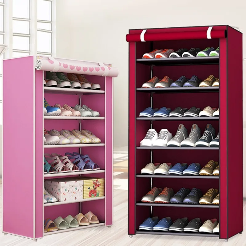 Large Minimalist Metal Non-woven Shoe Storage Cabinet Dustproof Closet Home Shoe Organizer Cupboard Entrance Hall Furniture