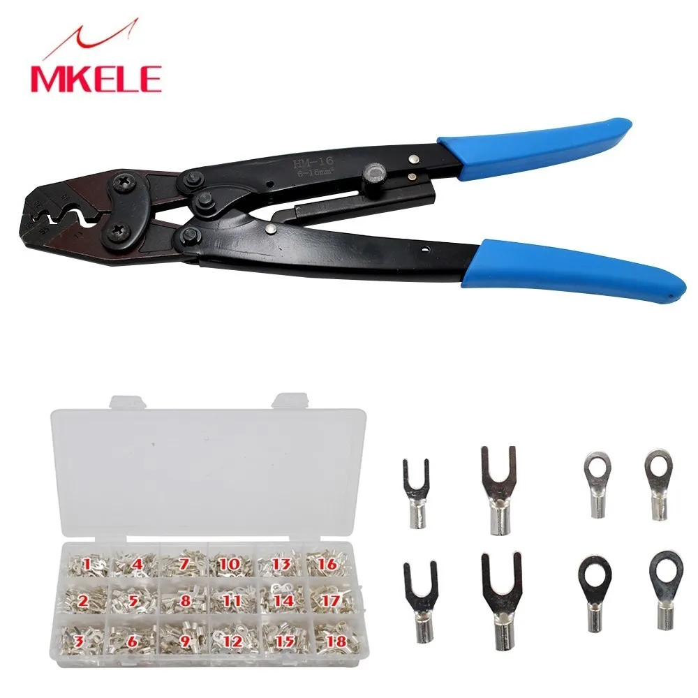

Multi Tool HM-16 Wire Crimper Ratchet Crimping With Terminal connector 840PCS Crimping Pliers Non Insulated Wire Crimping Tool