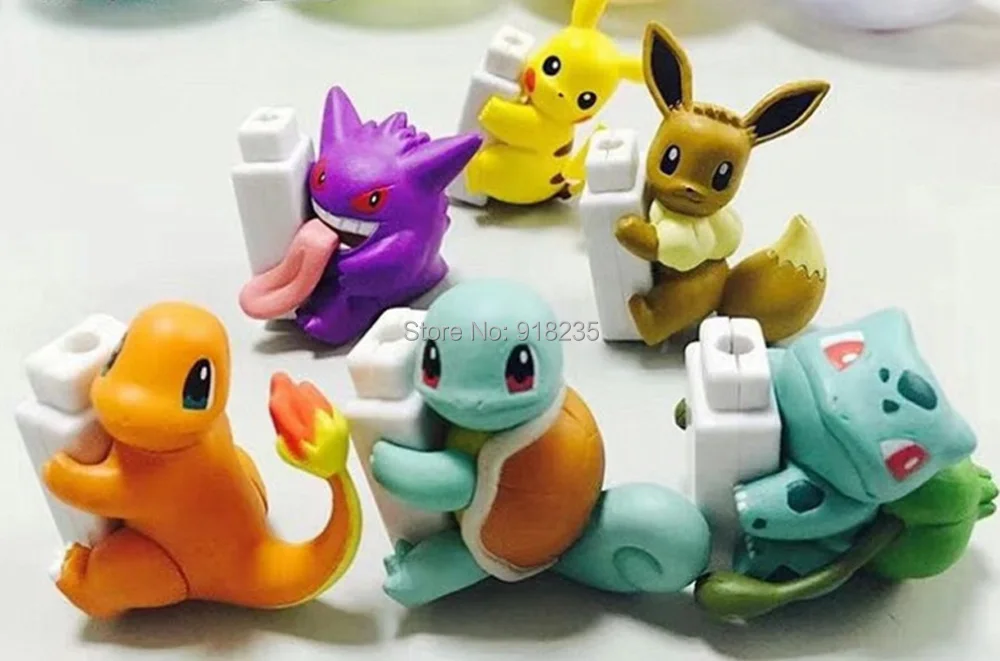 30 шт Pikchu Evee белки Бульбазавр чармандер Gengar 6 см Фигурки кабель протектор для Android