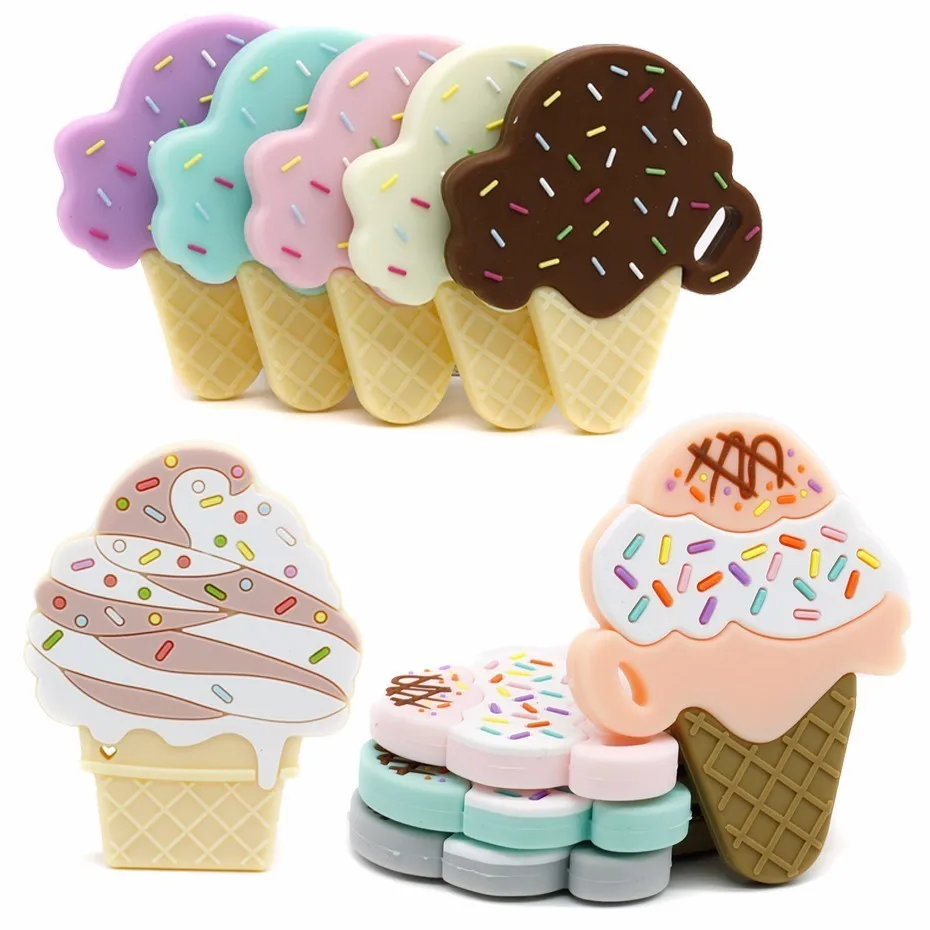 

10 Colour Ice Cream Silicone Teether Baby Nursing Teething Necklace Accessories Cute Baby Shower Toys BPA Free Christmas Gifts