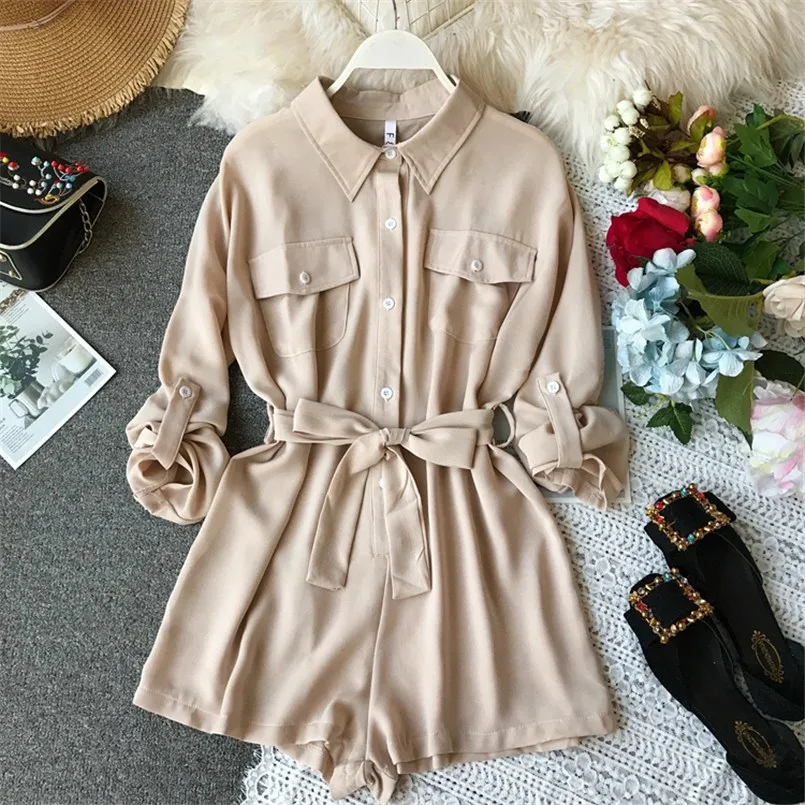 

2019 Spring Chiffon Jumpsuit Women Jumpsuits Casual Bandage Playsuit Long Sleeve High Waist Overalls Work Romper