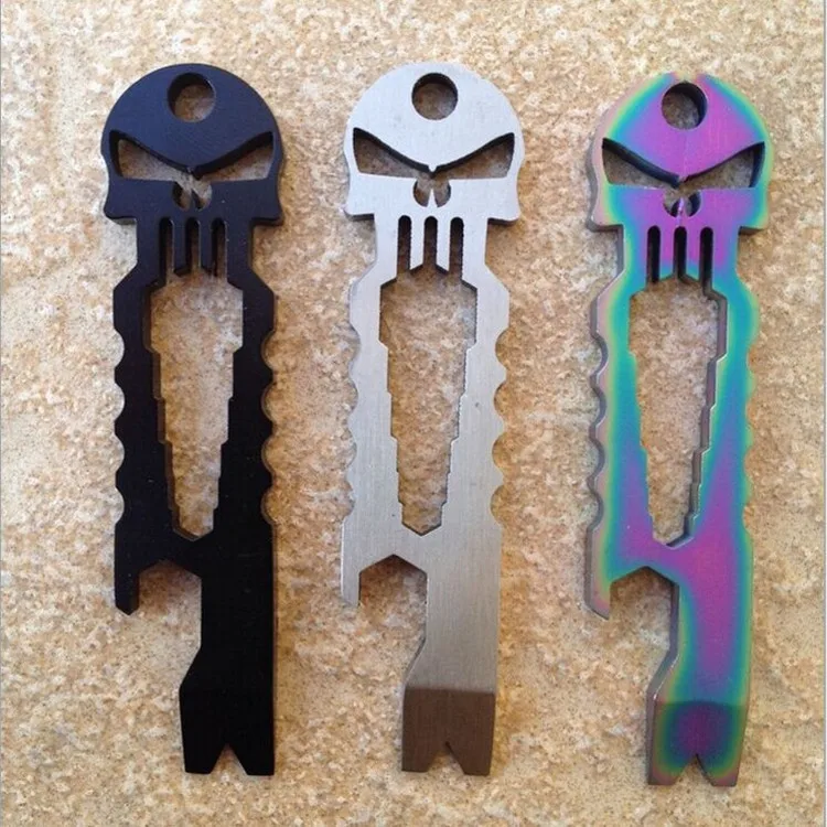 

Stainless Steel Tactical Punisher Pockets Multi-Function Tool Skull Crowbar Key Chain Stick Screwdriver Wrench Bottle Opener