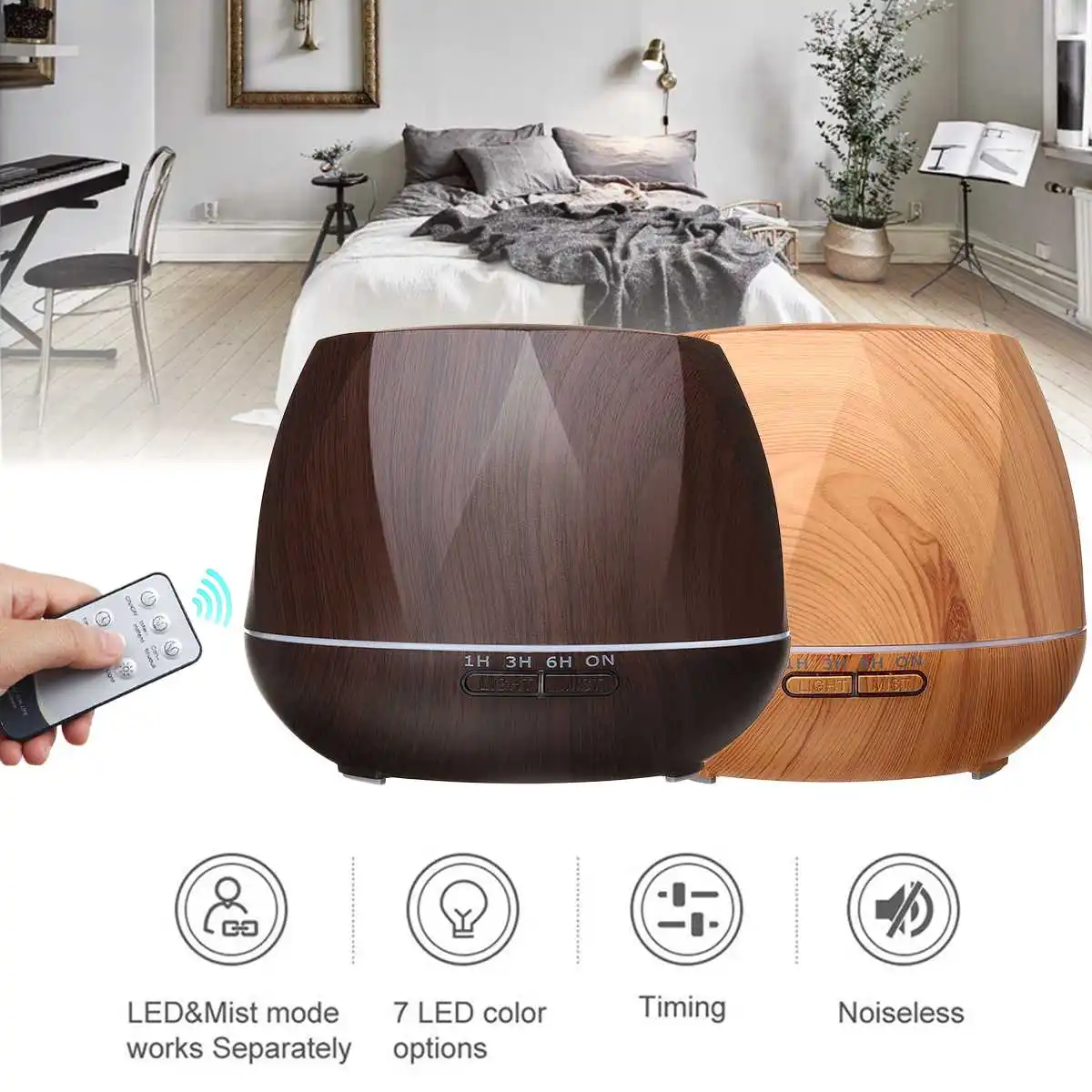 

Air Humidifier Ultrasonic Aroma-Essential Oil Diffuser LED Purifier Controller 7 Color Change Night light Cool Mist for Office