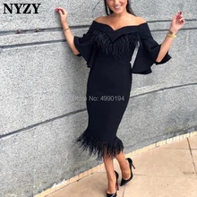 NYZY C95 шикарный халат коктейльное перьевое платье для свадебной вечеринки с коротким рукавом черное вечернее платье короткое vestido coctel