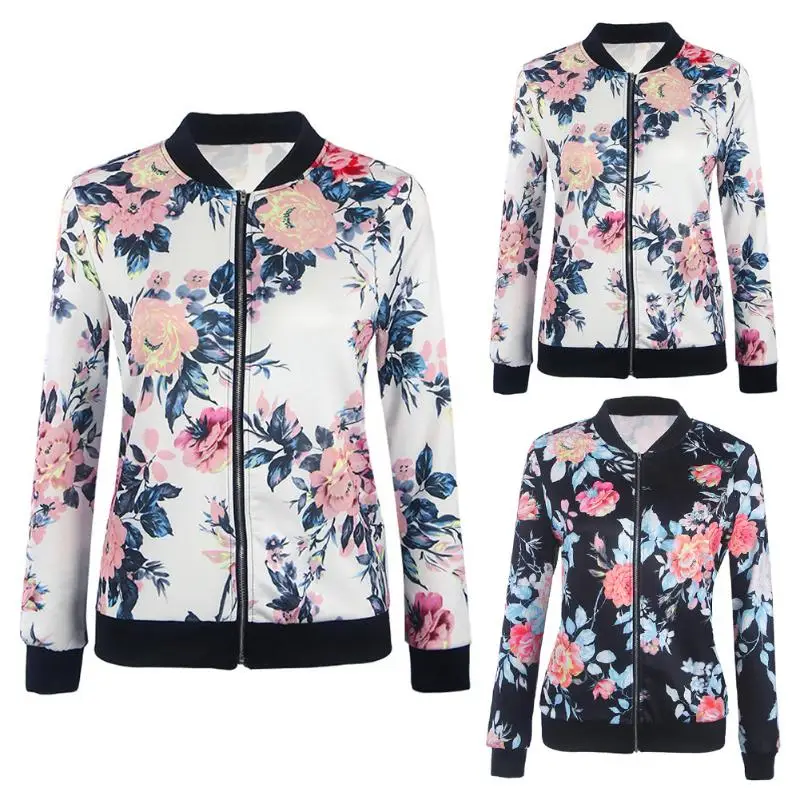

Women Biker Celebrity Camo Flower Floral Print Bomber Jacket Outwear Coat