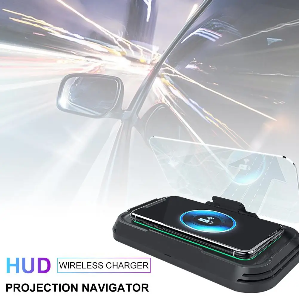 

Car Mobile Phone Wireless Charger With HUD Projection Navigator Car Head Up Display Windshield Speed Projector