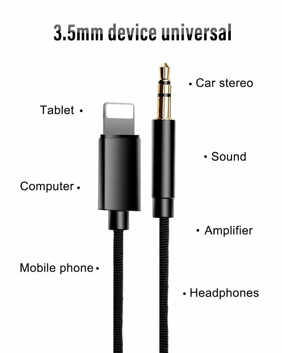 

NEW Cable to 3.5mm AUX Audio Car Music Cable for iPhone 7 8 Plus X XS Max XR