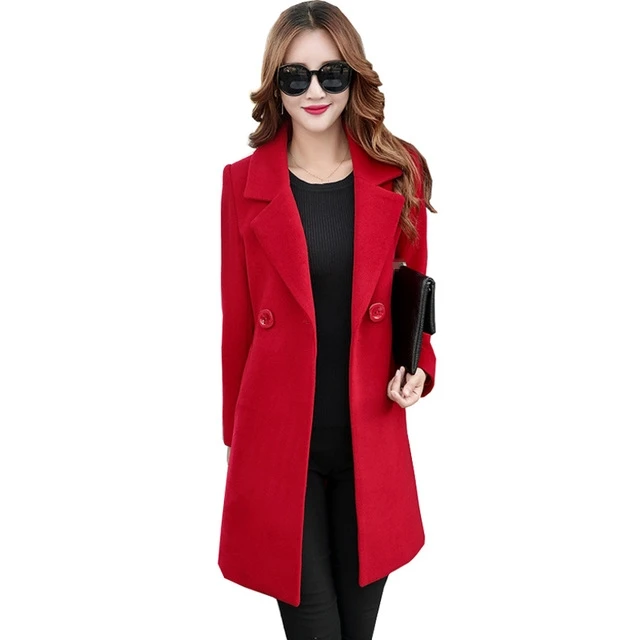 Женские осенние зимние куртки размера плюс, двубортное пальто, элегантные теплые шерстяные пальто, женская Длинная шерстяная одежда