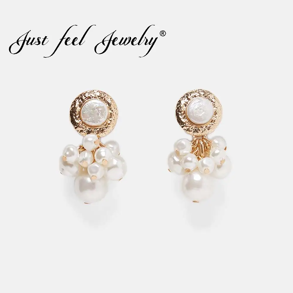 

JUST FEEL ZA New Simulated Pearl Dangle Earrings For Women Gold Color Wedding Statement 2019 Trendy Hanging Drop Earring Jewelry