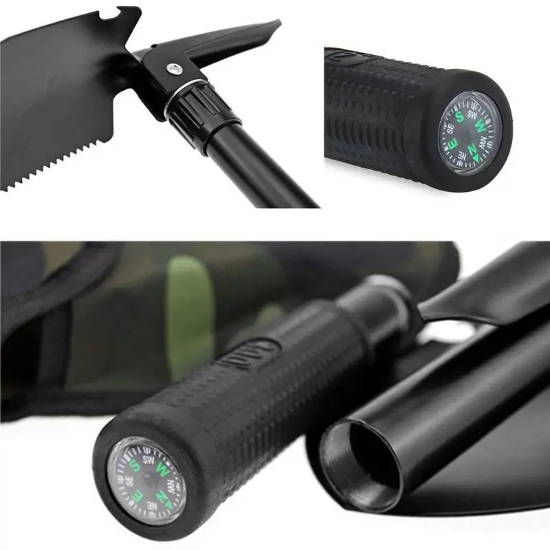 

Camping Shovel Multi-function Military Portable Folding Survival Spade Trowel Dibble Pick Emergency Multitool with compass EA14