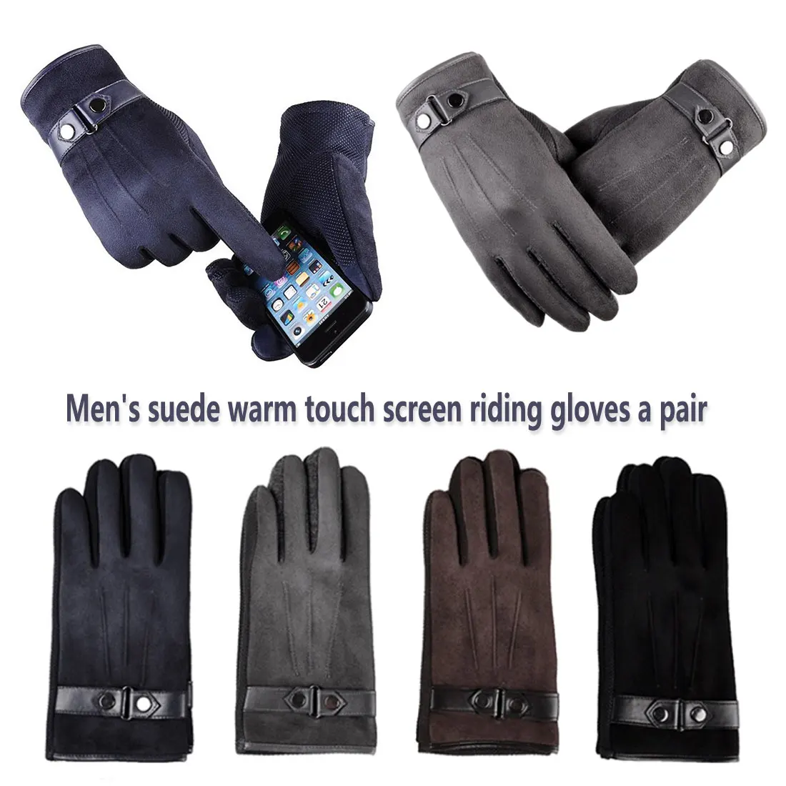 Для мужчин зимние кожаные перчатки Сенсорный экран перчатки езды на велосипеде работает перчатки тонкие Подкладка из флиса перчатки