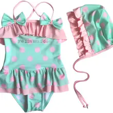 Комплект из 2 предметов для маленьких девочек; комбинезон в горошек+ шапочка для плавания; купальные костюмы; купальное платье