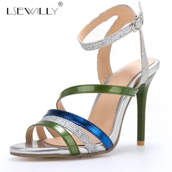 

Lsewilly 2019 summer hot slae new shoes woman buckle prom wedding shoes elegant mixed colors sandals women high heels shoes E743