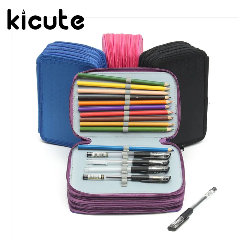 

Kicute 72 Holes 4 Layer Convenient Oxford School Pencil Case Colored Pencils Pen Pouch Brush Holder Bag School Art Supplies
