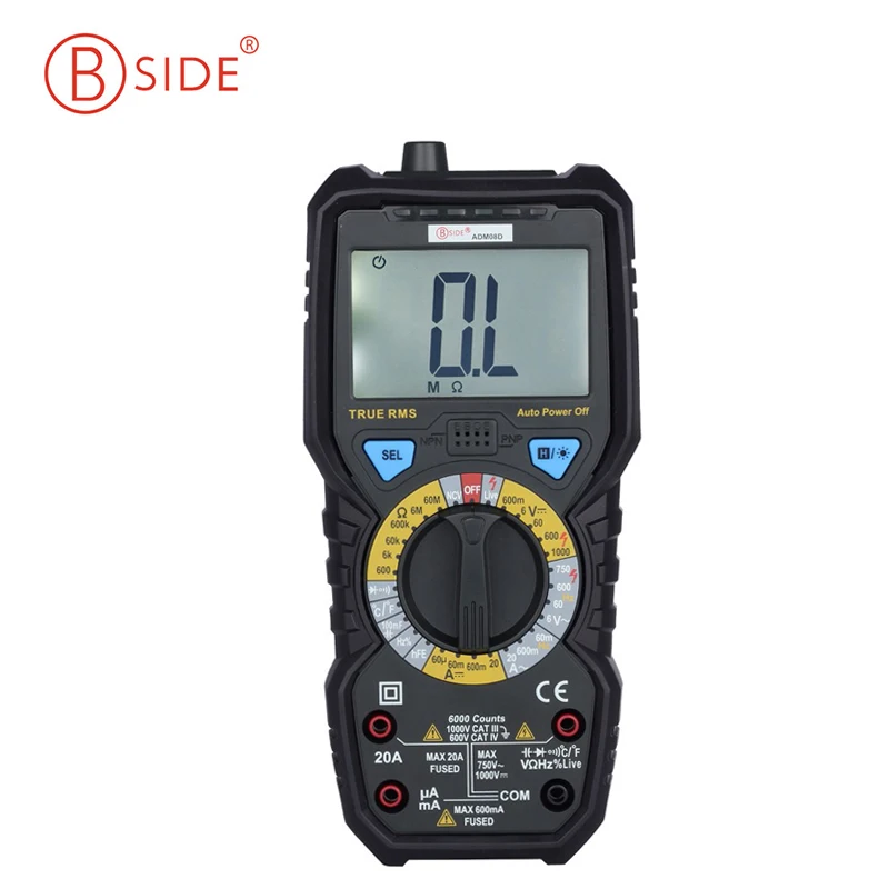 

BSIDE ADM08D 6000 Counts True RMS Digital Large LCD Multimeter With 1000V AC/DC Voltage Triode Datio Test Temperature Test
