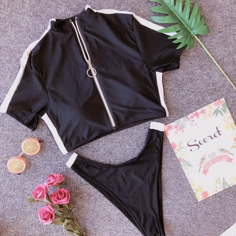 Женское пляжное боди на молнии Slaygirl Черное и зеленое облегающее Бандажное лето