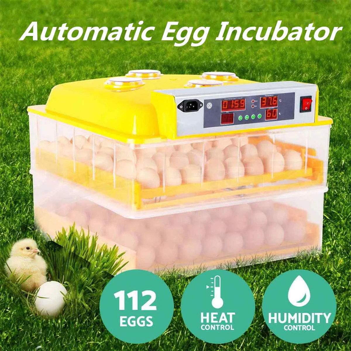 

112 Eggs Automatic Digital Eggs Incubator Quail Chicken Poultry Hatcher Tray Feeder Temperature Control Hatching Machine 90W