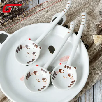 

4Pcs Creative Cat Shape Tea Coffee Ceramic Spoon Sugar Ice Cream Mixing Spoon Stirring Teaspoons Tableware