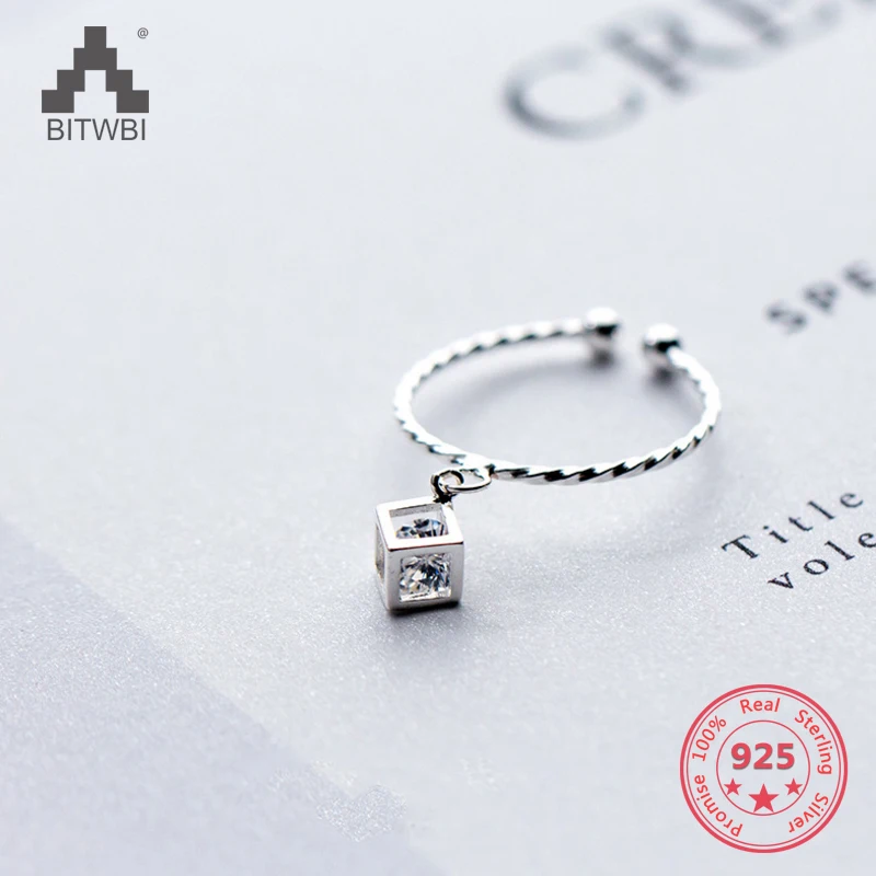 

New Design 925 Sterling Silver Creative Mix Personality Hollow Cube Crystal Open Ring Fine Jewelry